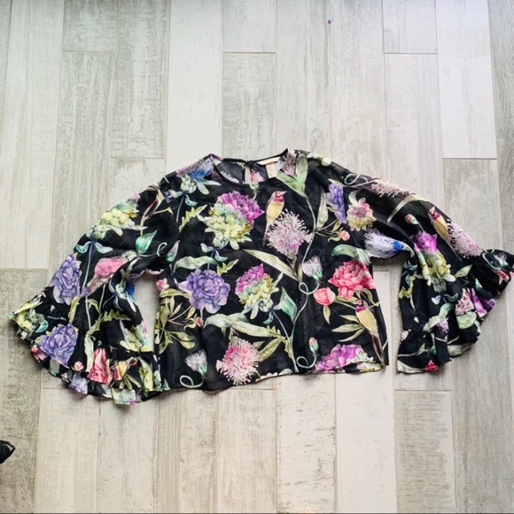 H&M Seethrough Floral BatWing Bell Flare Sleeve - Picture 14 of 16